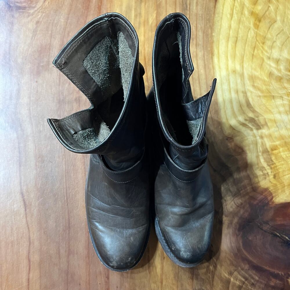 COPY - Frye Women's Veronica Slouch Ankle Boots 8 B Slip On Leather Brown Buckle